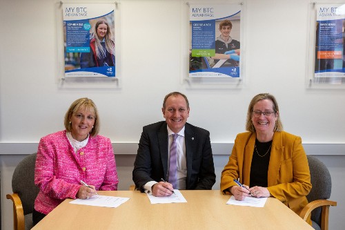 Image shows (left to right): Claire Pearce, This is Gravity Director of Planning and Economic Development, Andy Berry, Bridgwater & Taunton College Principal and CEO, and Professor Evelyn Welch, University of Bristol Vice-Chancellor and President.